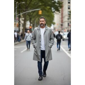 VTG WeatherRogue Mens Size 44 Reg  Plaid Lined Trench Coat Full Length Overcoat